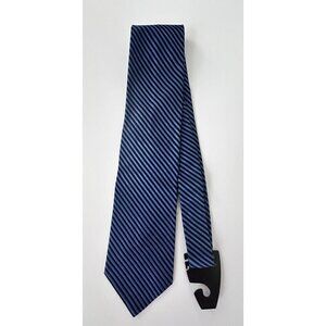 Fratelli Moda 100%Silk Tie Thin Cobalt Blue / Black Stripes 60x4in Made in Italy